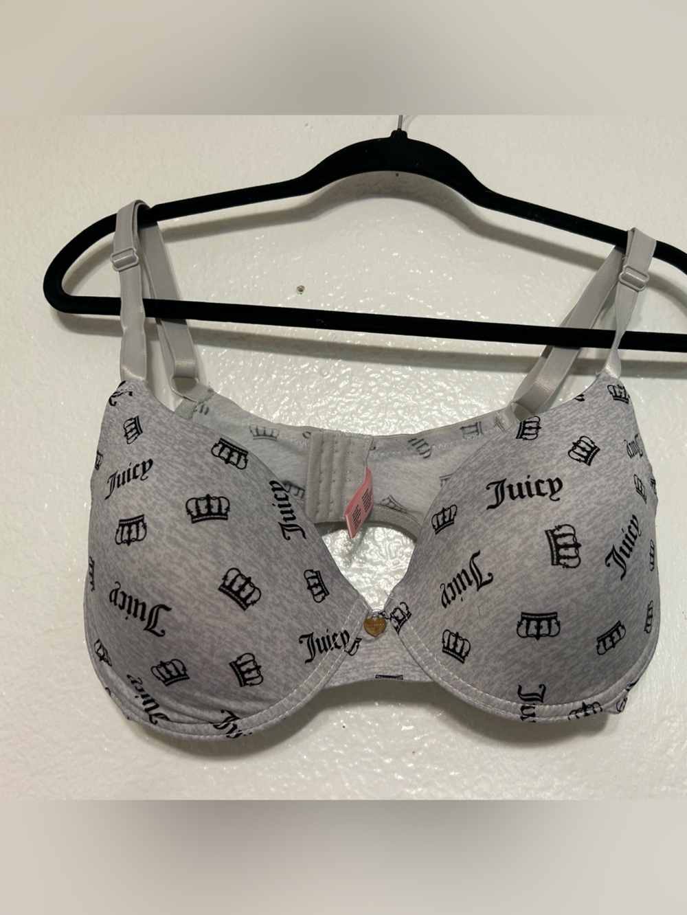 Juicy Couture Gray Logo Molded Bra with Crown Print